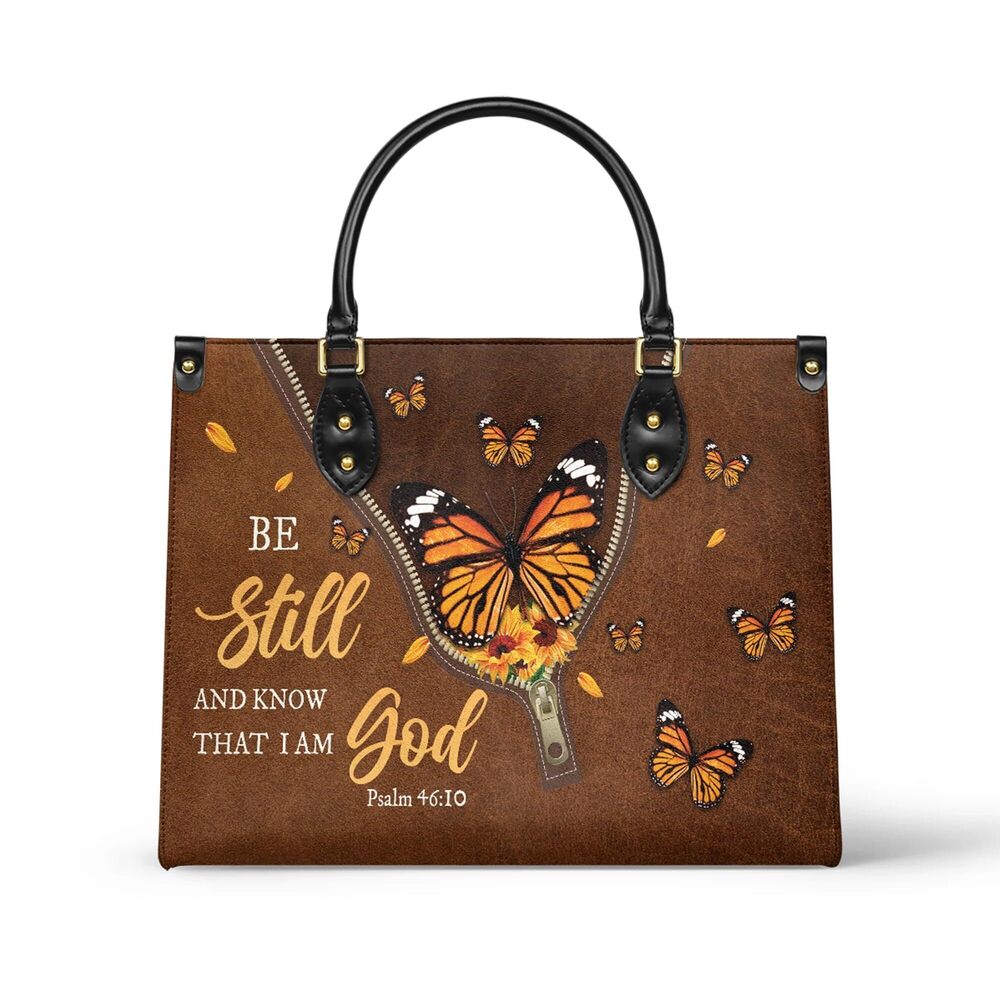 5934 Premium Top-Grain Leather HandBag Medium Size Serene - Psalm 46:10